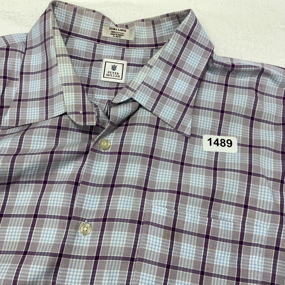 Peter Millar Mens XL Plaid Button Down Long Sleeve Shirt Blue Purple Casual - Picture 8 of 8